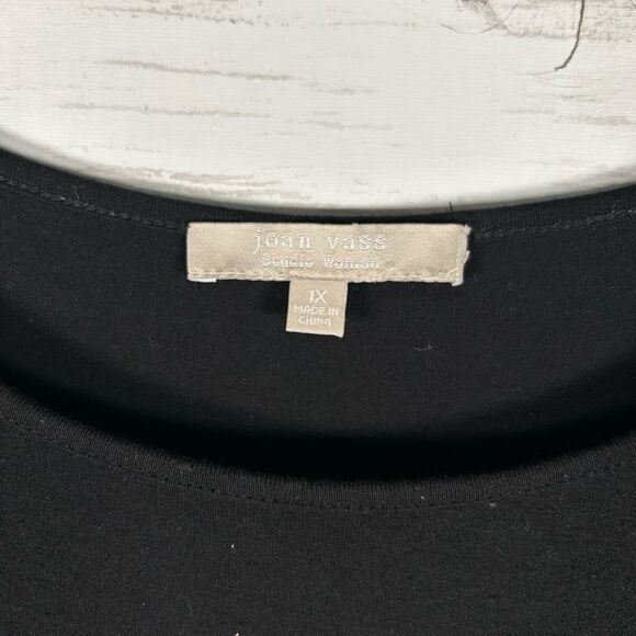 Joan Vass Long Black Tunic Top With Side Slits 1X - Picture 3 of 8